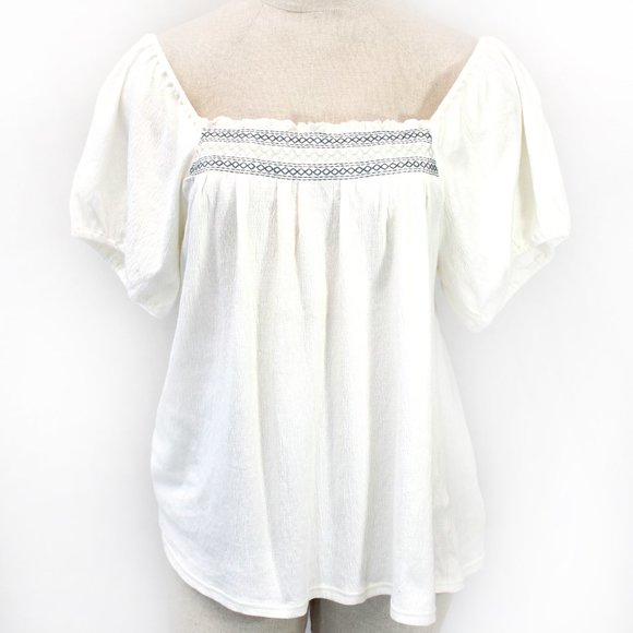 Madewell Plus White Cotton Gauze Peasant Embroidered Square Neck Top Blouse 3X - Picture 3 of 11